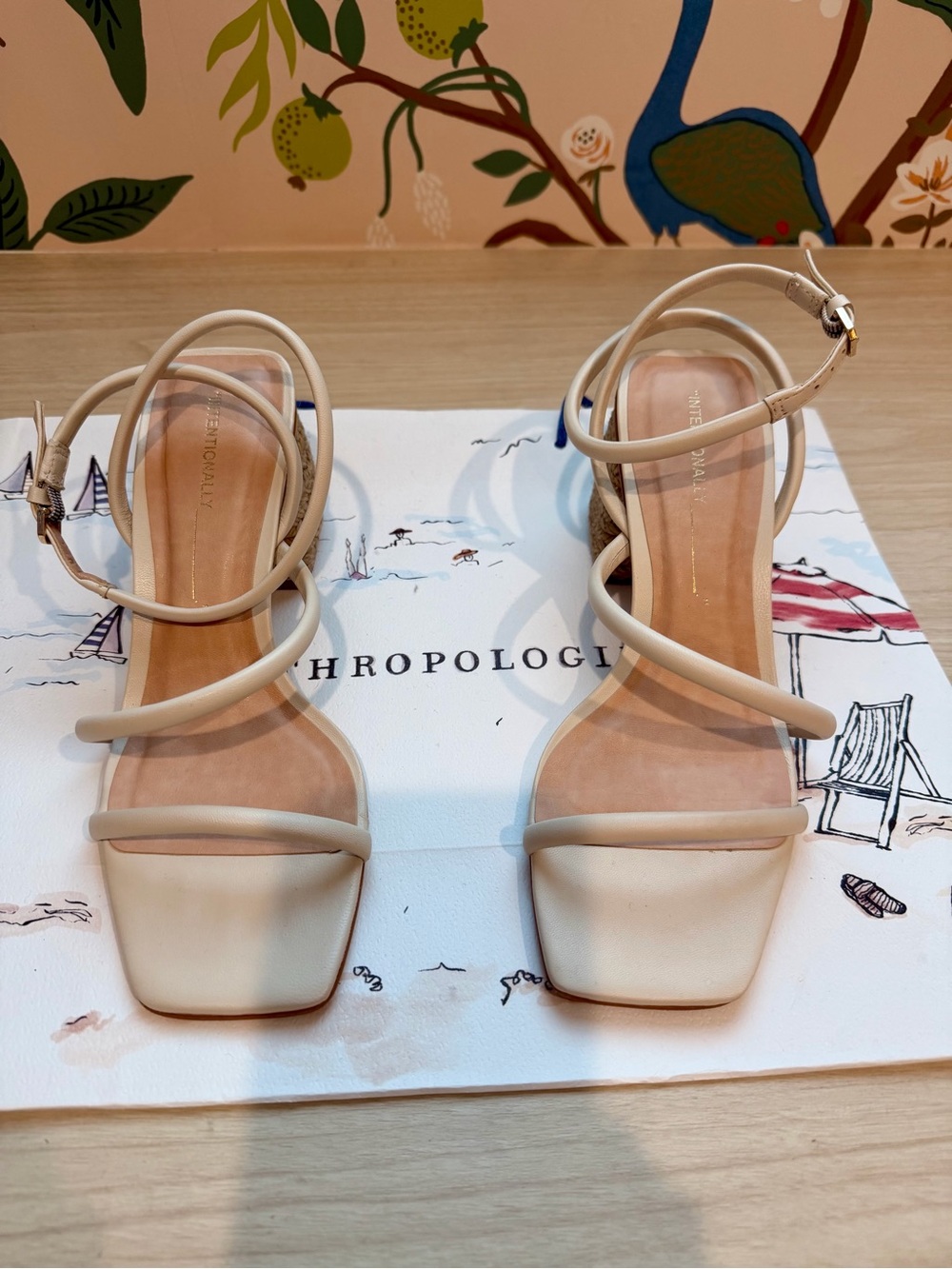 Beige Strappy Square-Toe Heeled Sandals